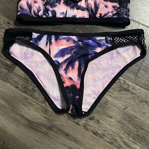 Sunseeker For Venus Bikini Bottom Palm Tree Tropical Black Mesh Sides Size 8